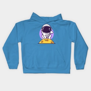 Cute Astronaut Landing On The Moon Cartoon Kids Hoodie